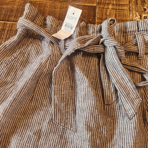 NWT LOFT Stripe Paperbag Pocket Skirt tie Front Gray And White Size 2 - Picture 4 of 9